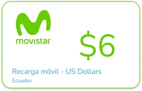 Recharge Movistar Équateur 6,00 $US
