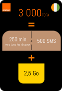 Recharge Orange Côte d'Ivoire 2,5Go d'Internet + Appels et SMS